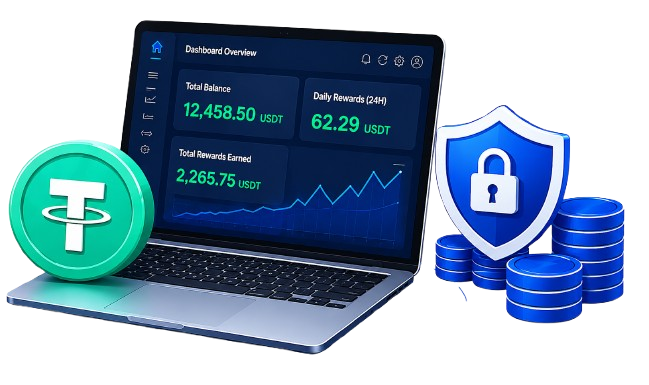 One-Contract dashboard with USDT rewards and security
