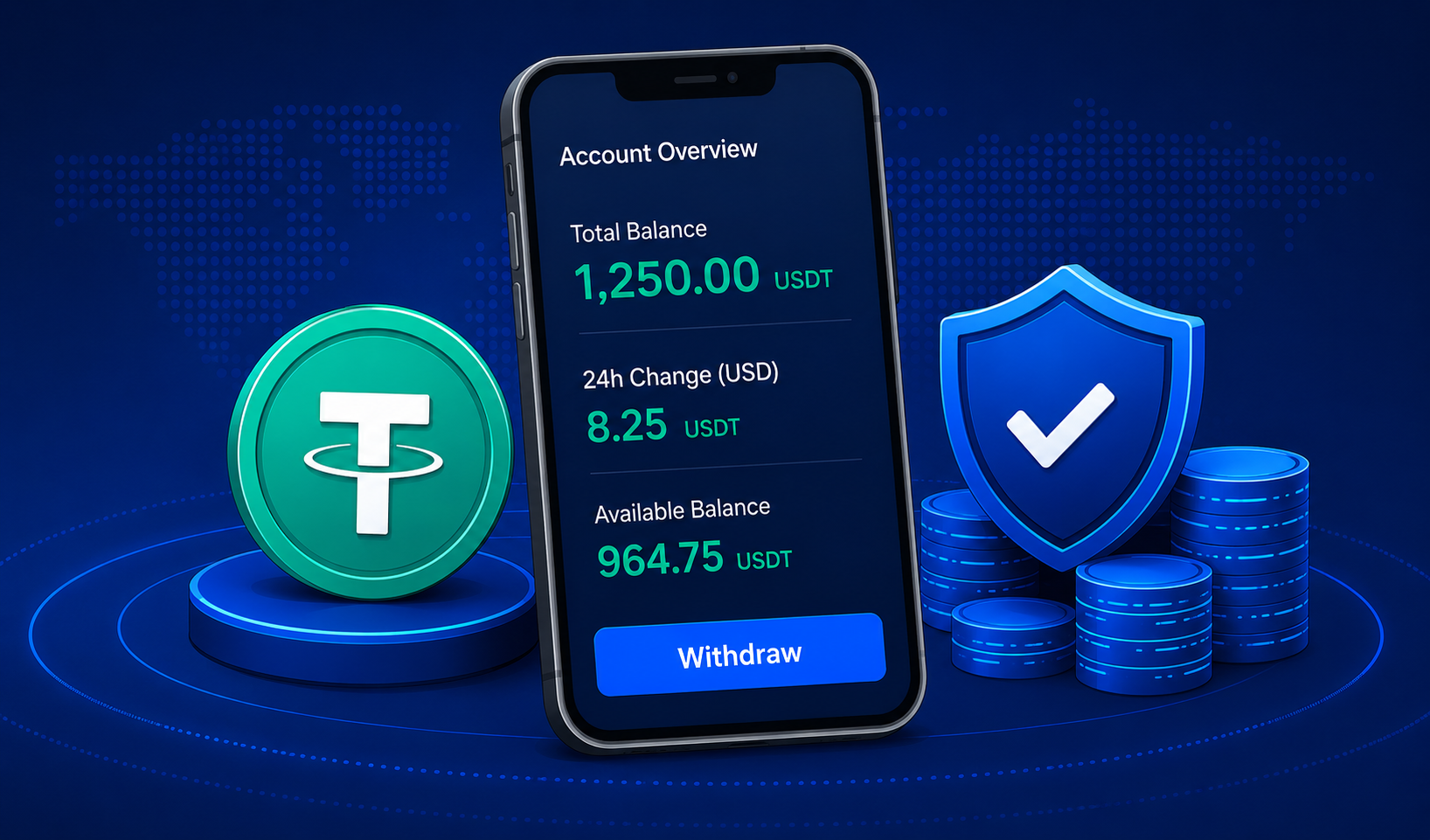 One-Contract mobile dashboard — USDT balance and rewards